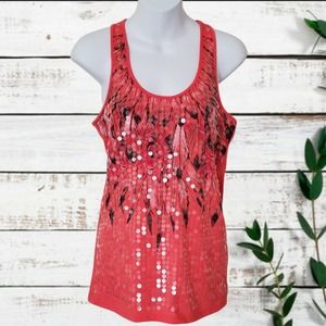 Almost Famous Orange Sequin Fitted Tank Top